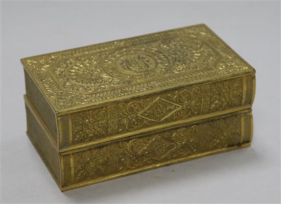 A French Second Empire ormolu ink stand, H 5cm x W 11.5 x D 6.5cm